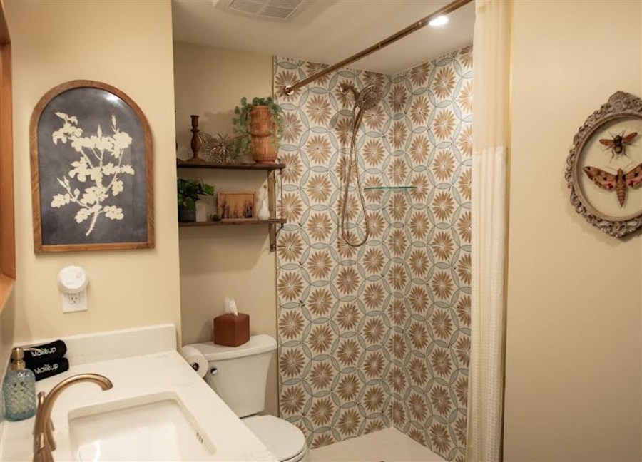Patterned tile shower installed for Jill